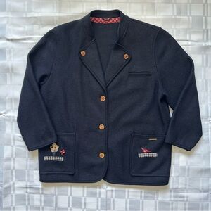 Giesswein Wool Blazer Style Button Closure Cardigan with Quilted Details